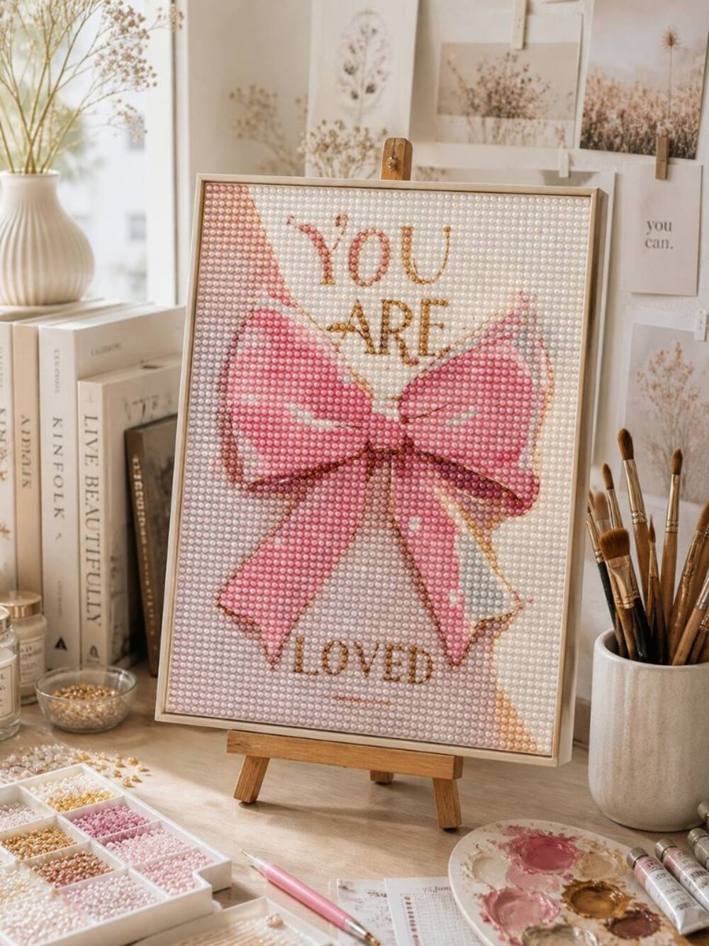 Pink Bow Diamond Painting Kit | “You Are Loved” DIY Craft | Full Drill Sparkle A